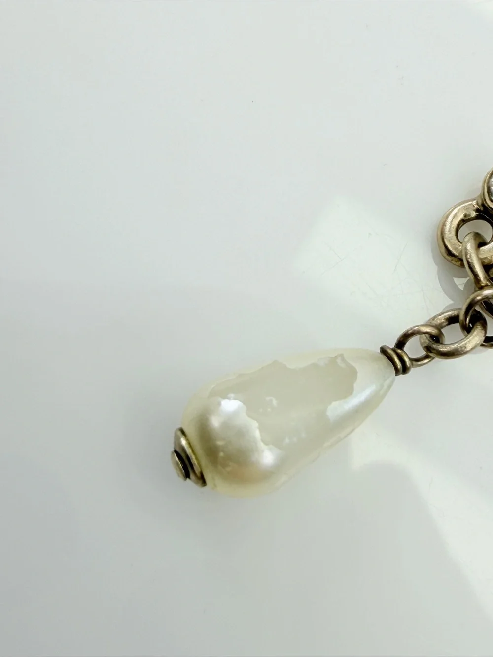 Chanel Classic Gold CC Iridescent Bead Pearl Dangle Chain Necklace